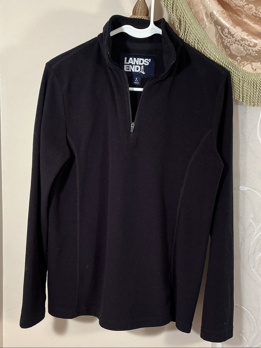 Lands' End Women’s Black 1/4 Zip-Front Mock Neck Pullover Sweater Sz S fleece